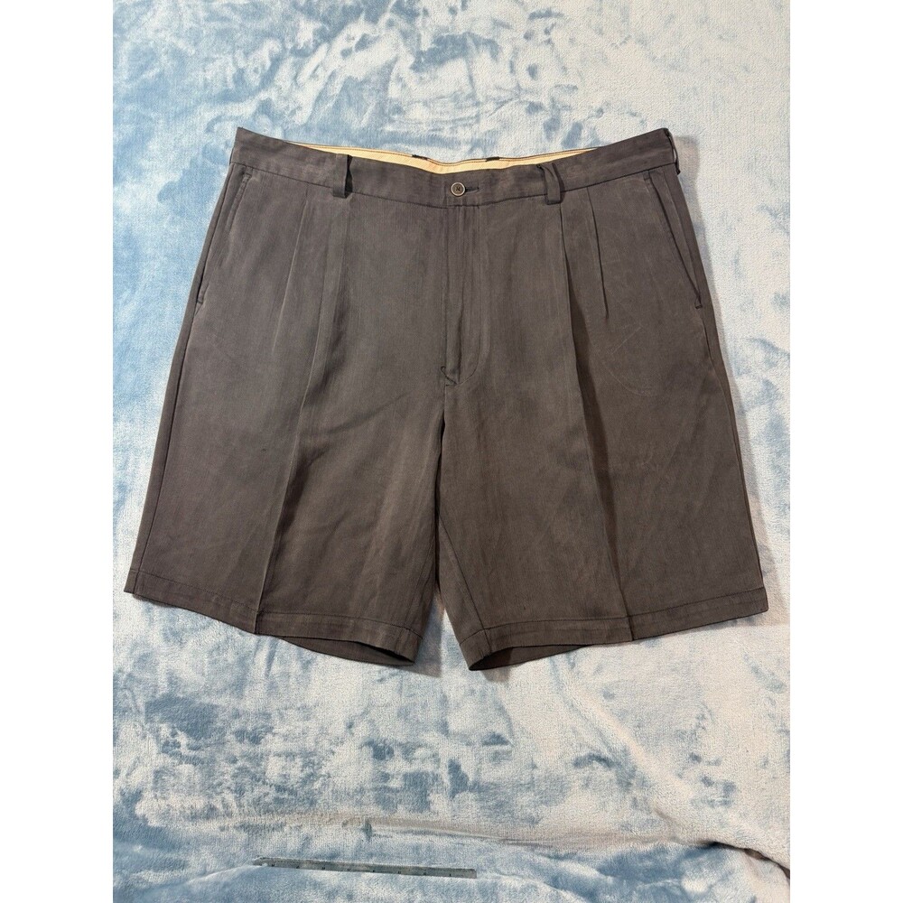 Tommy Bahama Men's Size 38 Pleated Shorts Silk Bamboo Charcoal Dark Gray Resort